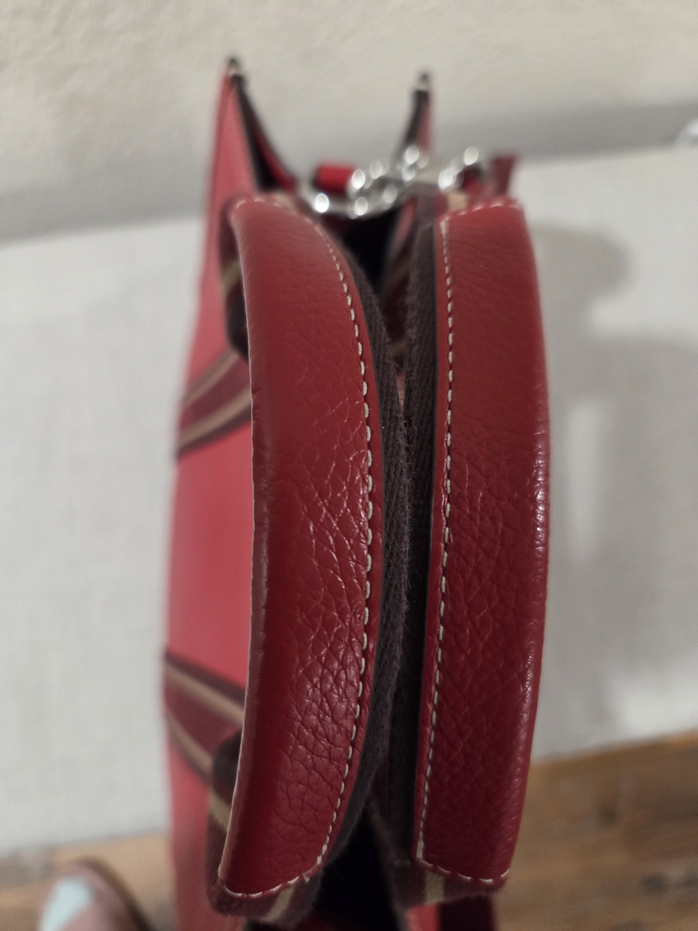 Coach Red Pebbled Leather Tote with Branded Webbing Straps - Picture 5 of 10